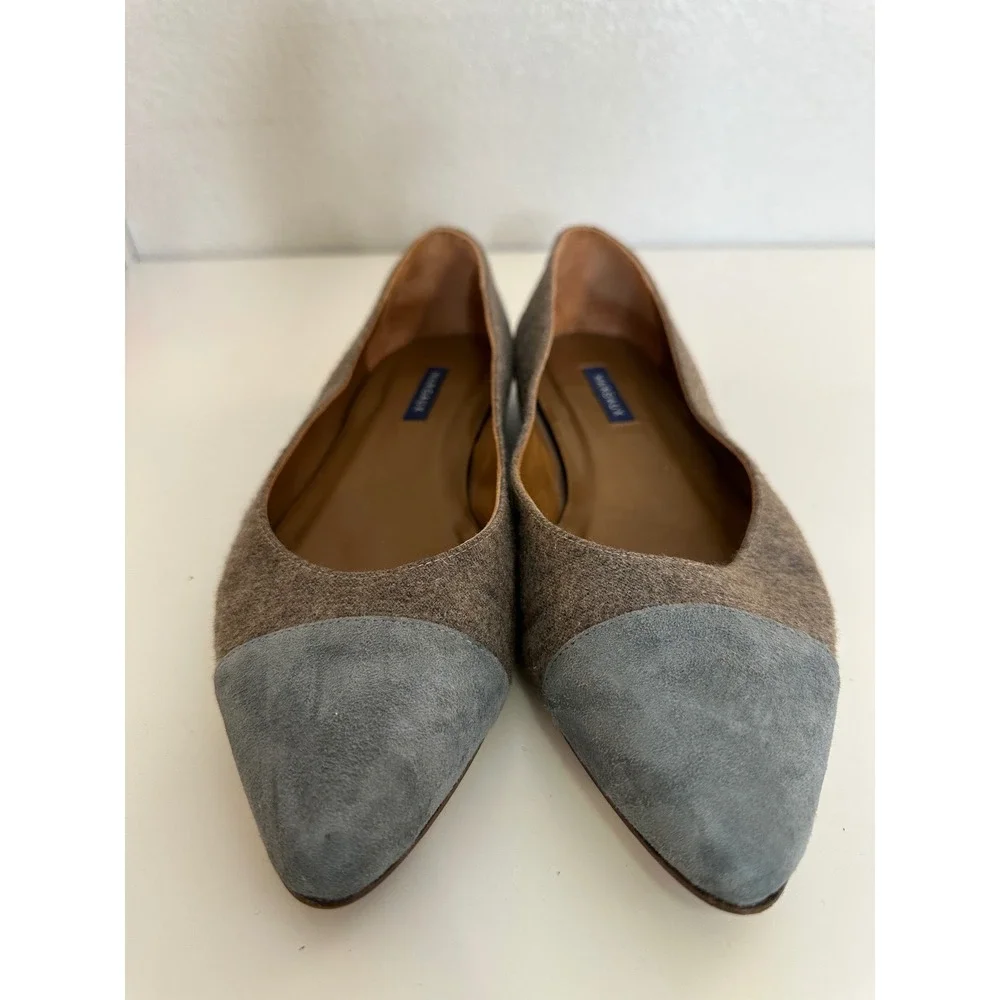 Margaux Women's Brown Blue Wool Suede Cap Toe Pointed Flat Shoes Size 11